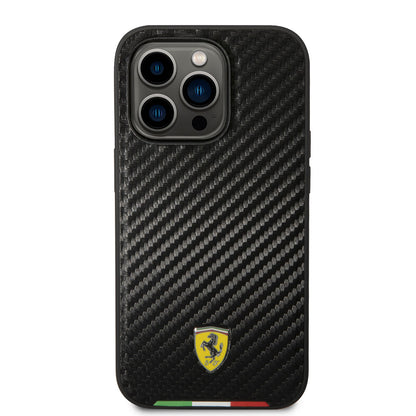iPhone 14 Pro Kılıf Ferrari M-safe Şarj Özellikli Karbon İtalyan Bayrak Dizayn Kılıf