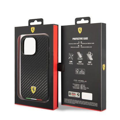 iPhone 14 Pro Kılıf Ferrari M-safe Şarj Özellikli Karbon İtalyan Bayrak Dizayn Kılıf