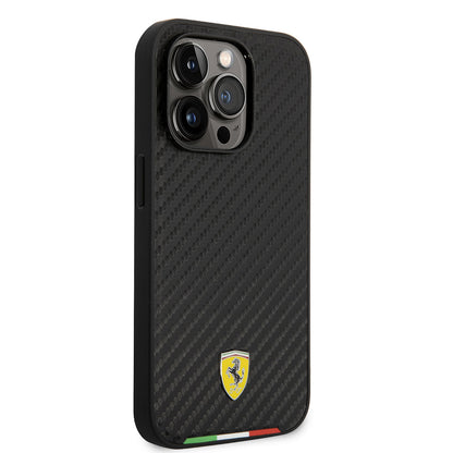 iPhone 14 Pro Kılıf Ferrari M-safe Şarj Özellikli Karbon İtalyan Bayrak Dizayn Kılıf