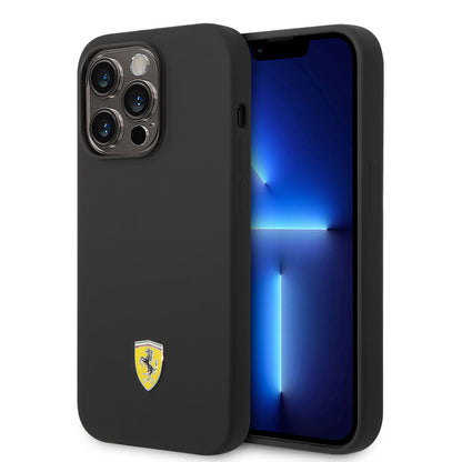 iPhone 14 Pro Kılıf Ferrari M-safe Şarj Özellikli Silikon Metal Logo Dizayn Kılıf
