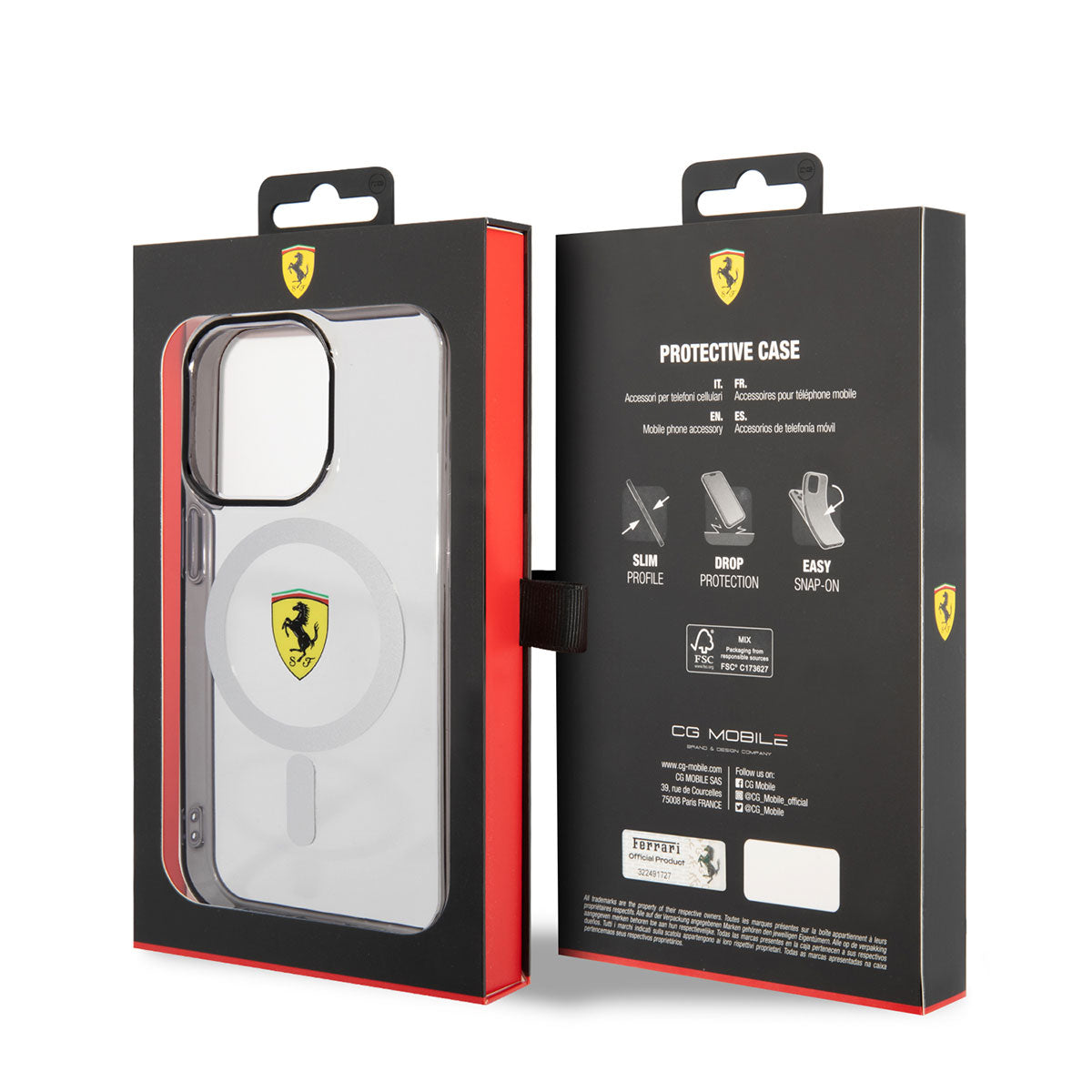 iPhone 14 Pro Kılıf Ferrari M-safe Şarj Özellikli Transparan Dizayn Kılıf