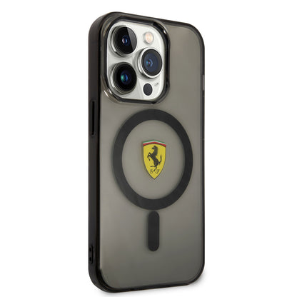 iPhone 14 Pro Kılıf Ferrari M-safe Şarj Özellikli Yarı Transparan Dizayn Kılıf