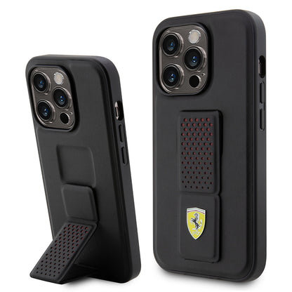 iPhone 14 Pro Kılıf Ferrari orijinal Lisanlı Klasik Metal Logolu Delikli Standlı Deri Kılıf