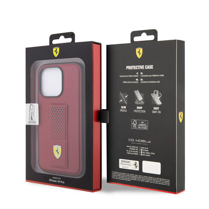 iPhone 14 Pro Kılıf Ferrari orijinal Lisanlı Klasik Metal Logolu Delikli Standlı Deri Kılıf