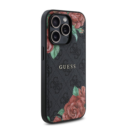 iPhone 14 Pro Kılıf Guess Orijinal Lisanslı M-safe Şarj Özellikli Gül Baskılı 4G Desenli Yazı Logolu Kılıf