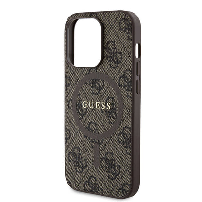 iPhone 14 Pro Kılıf Guess Orijinal Lisanslı M-safe Şarj Özellikli PU Halkalı 4G Desenli Yazı Logolu Kılıf