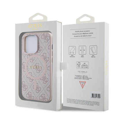 iPhone 14 Pro Kılıf Guess Orijinal Lisanslı M-safe Şarj Özellikli PU Halkalı 4G Desenli Yazı Logolu Kılıf