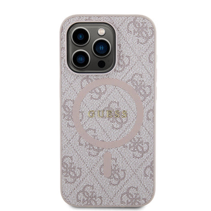 iPhone 14 Pro Kılıf Guess Orijinal Lisanslı M-safe Şarj Özellikli PU Halkalı 4G Desenli Yazı Logolu Kılıf