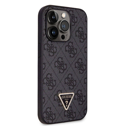 iPhone 14 Pro Kılıf Guess Orijinal Lisanslı PU Deri Taşlı Üçgen Logo 4G Desenli Kılıf