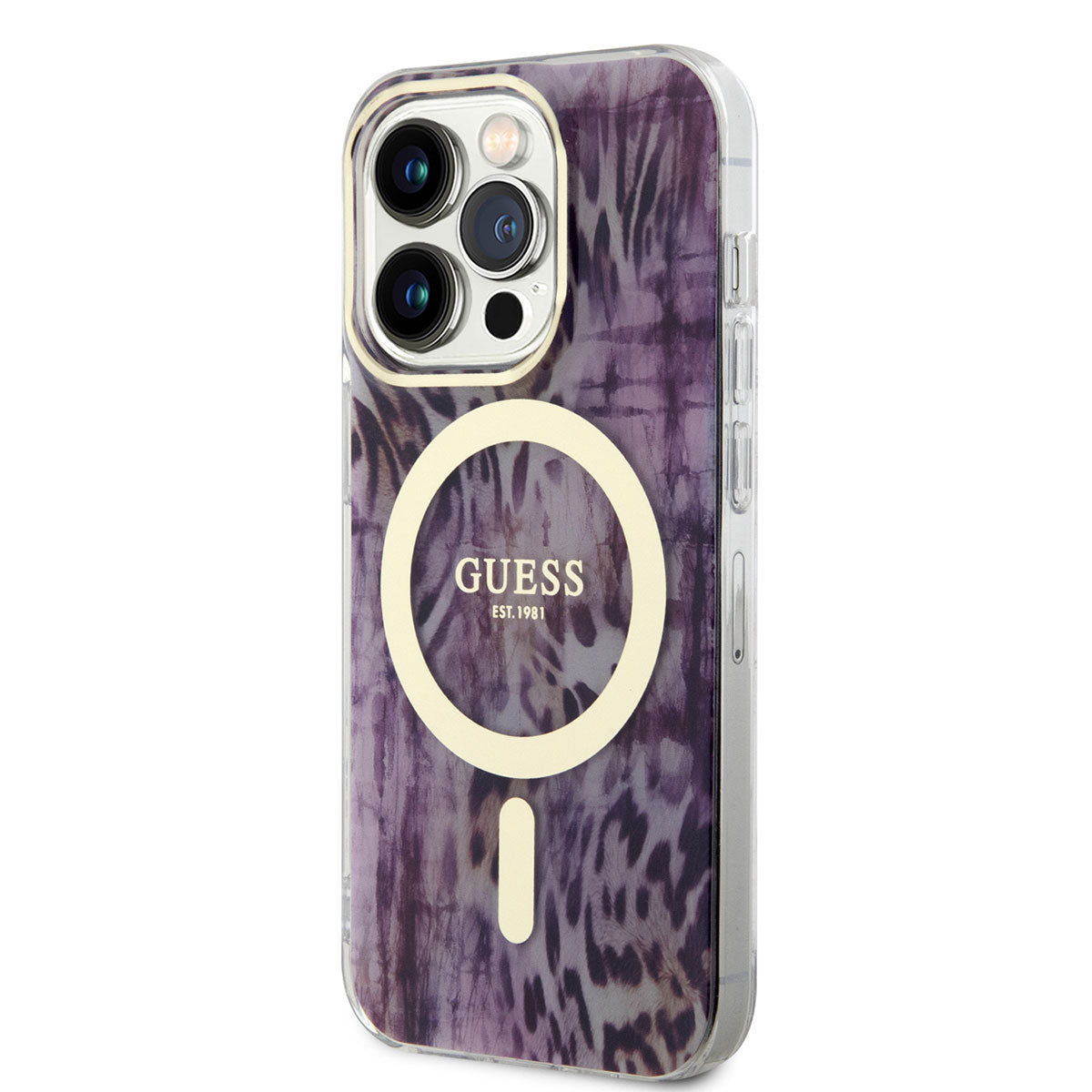 iPhone 14 Pro Kılıf GUESS M-safe Şarj Özellikli Leopar Desenli Kılıf