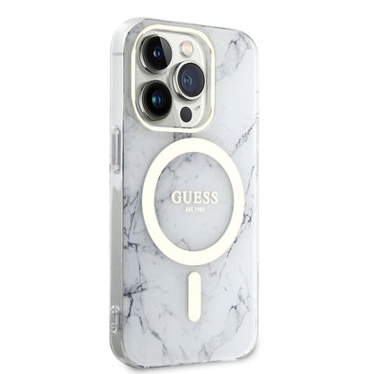 iPhone 14 Pro Kılıf GUESS M-safe Şarj Özellikli Mermer Desenli Kılıf