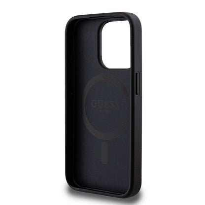 iPhone 14 Pro Kılıf Guess M-safe Şarj Özellikli PU Deri Desenli Metal Plaka Logolu Kılıf