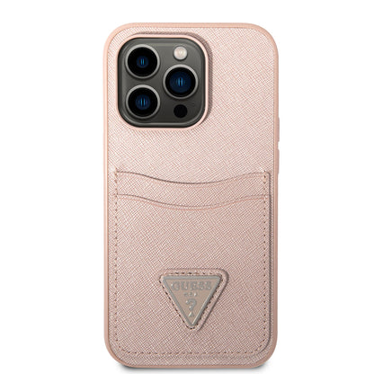 iPhone 14 Pro Kılıf GUESS PU Safran Deri Kartlıklı Dizayn Kılıf