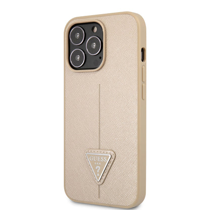 iPhone 14 Pro Kılıf GUESS PU Safran Deri Üçgen Logo Dizayn Kılıf