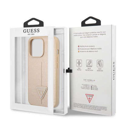 iPhone 14 Pro Kılıf GUESS PU Safran Deri Üçgen Logo Dizayn Kılıf