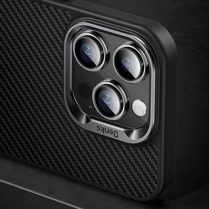 iPhone 14 Pro Kılıf Karbon Fiber M-safe Şarj Özellikli Benks Hybrid ArmorPro 600D Kevlar Kılıf