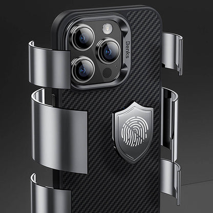 iPhone 14 Pro Kılıf Karbon Fiber M-safe Şarj Özellikli Benks Hybrid ArmorPro 600D Kevlar Kılıf