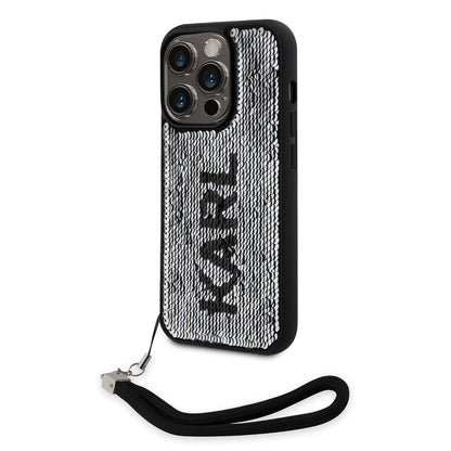 iPhone 14 Pro Kılıf Karl Lagerfeld El Askısı İpli Hareketli Pullu Dizayn Kılıf