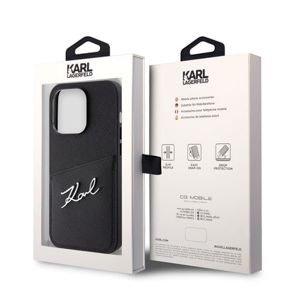 iPhone 14 Pro Kılıf Karl Lagerfeld Saffiano Deri Kartlıklı Dizayn Kılıf