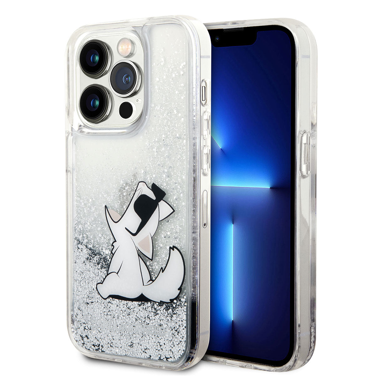 iPhone 14 Pro Kılıf Karl Lagerfeld Sıvılı Simli Choupette Dizayn Kılıf