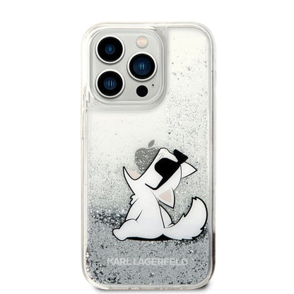 iPhone 14 Pro Kılıf Karl Lagerfeld Sıvılı Simli Choupette Dizayn Kılıf