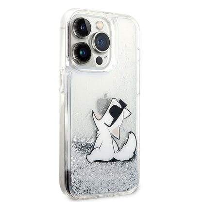 iPhone 14 Pro Kılıf Karl Lagerfeld Sıvılı Simli Choupette Dizayn Kılıf