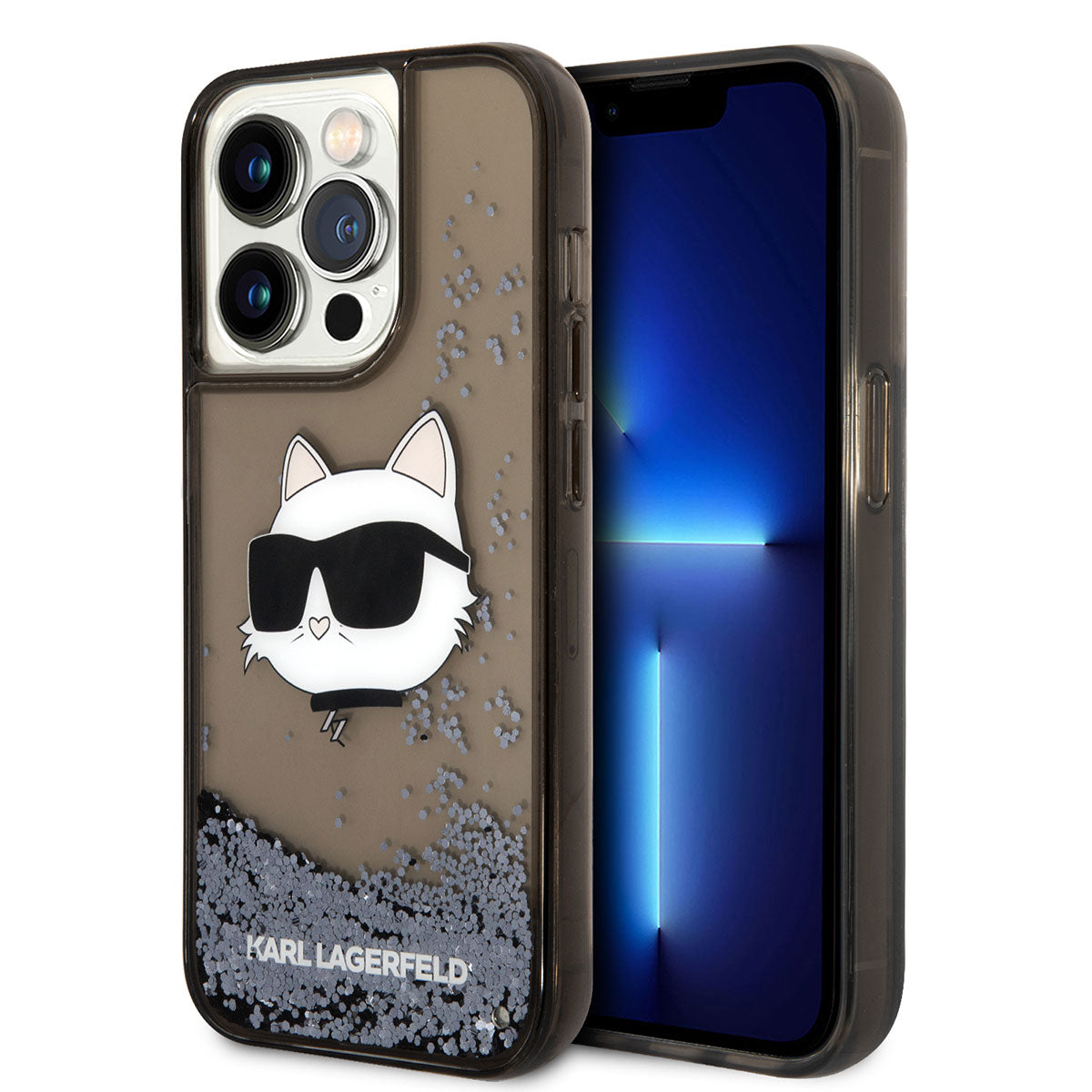 iPhone 14 Pro Kılıf Karl Lagerfeld Sıvılı Simli Choupette Head Dizayn Kılıf