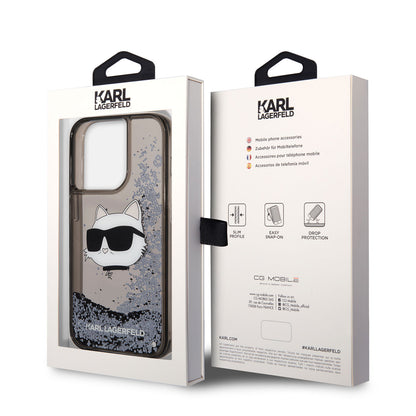 iPhone 14 Pro Kılıf Karl Lagerfeld Sıvılı Simli Choupette Head Dizayn Kılıf