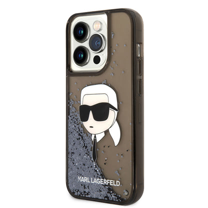 iPhone 14 Pro Kılıf Karl Lagerfeld Sıvılı Simli Karl Head Dizayn Kılıf