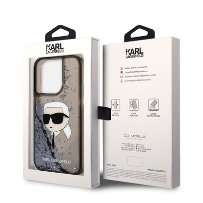 iPhone 14 Pro Kılıf Karl Lagerfeld Sıvılı Simli Karl Head Dizayn Kılıf
