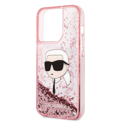 iPhone 14 Pro Kılıf Karl Lagerfeld Sıvılı Simli Karl Head Dizayn Kılıf