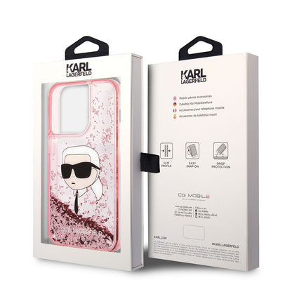 iPhone 14 Pro Kılıf Karl Lagerfeld Sıvılı Simli Karl Head Dizayn Kılıf