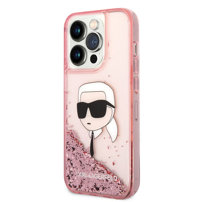 iPhone 14 Pro Kılıf Karl Lagerfeld Sıvılı Simli Karl Head Dizayn Kılıf
