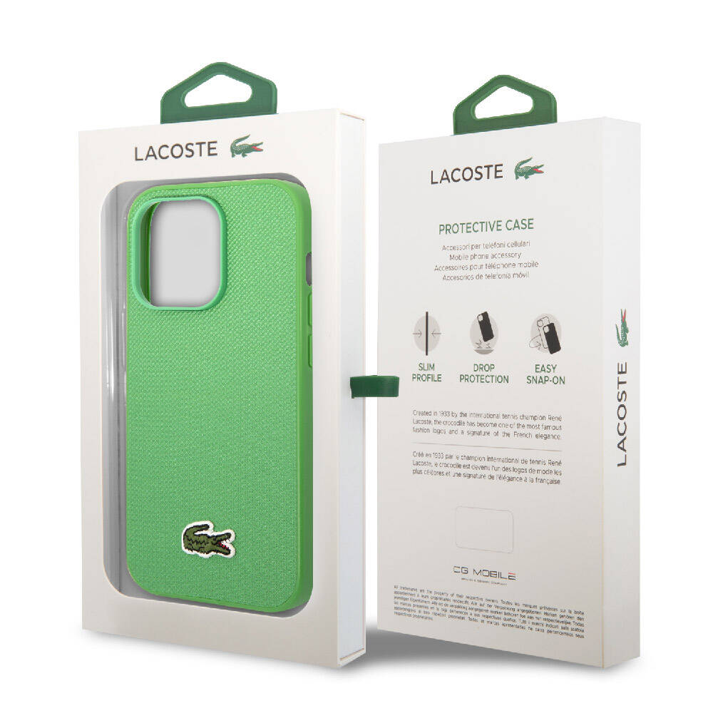 iPhone 14 Pro Kılıf Lacoste Orijinal Lisanslı PU Pike Desenli Arka Yüzey İkonik Timsah Dokuma Logolu Kılıf