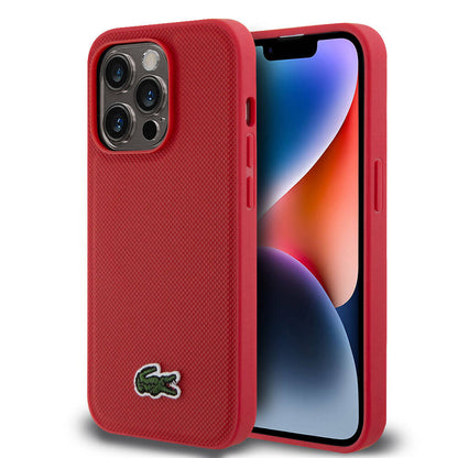 iPhone 14 Pro Kılıf Lacoste Orijinal Lisanslı PU Pike Desenli Arka Yüzey İkonik Timsah Dokuma Logolu Kılıf