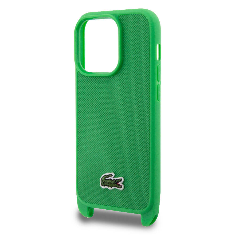 iPhone 14 Pro Kılıf Lacoste orijinal Lisanslı PU Pike Desenli Arka Yüzey Askılı İkonik Timsah Dokuma Logolu Kılıf