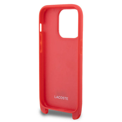 iPhone 14 Pro Kılıf Lacoste orijinal Lisanslı PU Pike Desenli Arka Yüzey Askılı İkonik Timsah Dokuma Logolu Kılıf