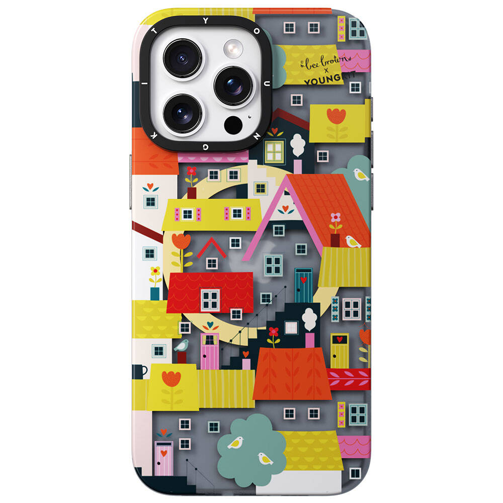 iPhone 14 Pro Kılıf M-safe Şarj Özellikli Bee Brown Tasarımlı Youngkit Colorful Life Serisi Kılıf
