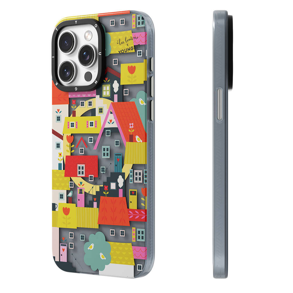 iPhone 14 Pro Kılıf M-safe Şarj Özellikli Bee Brown Tasarımlı Youngkit Colorful Life Serisi Kılıf