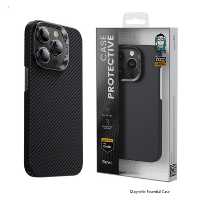 iPhone 14 Pro Kılıf M-safe Şarj Özellikli Karbon Fiber Benks MFM Lisanslı 600D Essential Kevlar Kılıf