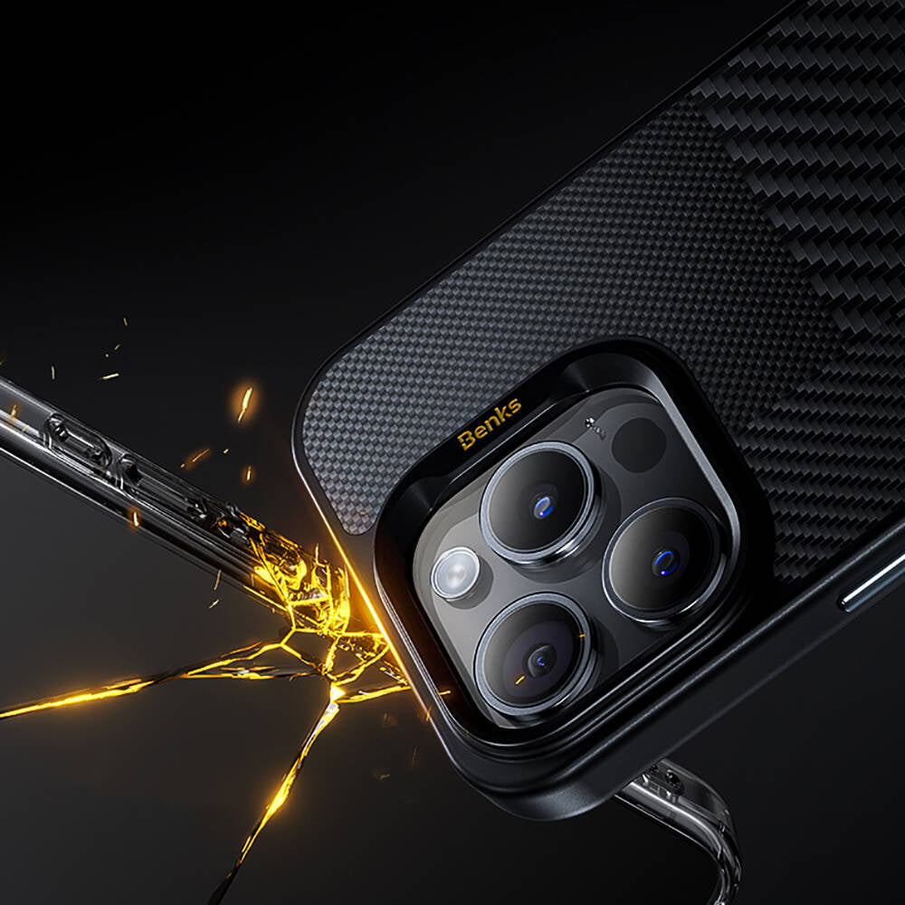 iPhone 14 Pro Kılıf M-safe Şarj Özellikli Karbon Fiber Benks Montage Hybrid ArmorPro Kevlar Kılıf