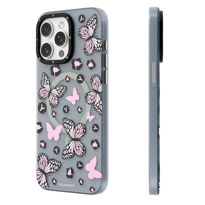 iPhone 14 Pro Kılıf M-safe Şarj Özellikli Kelebek Desenli Youngkit Shadow Dance Serisi Kılıf