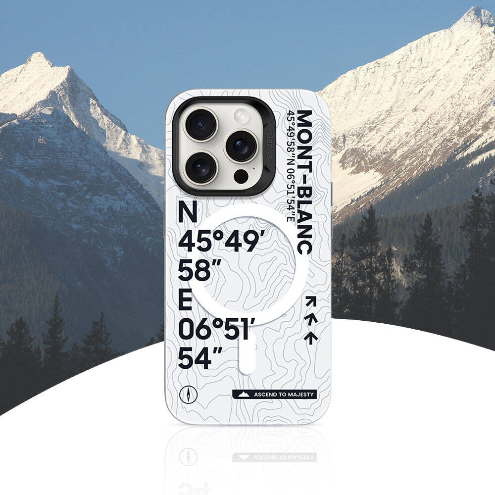 iPhone 14 Pro Kılıf M-safe Şarj Özellikli Koordinat Yazı Desenli Benks Summit Serisi Kılıf