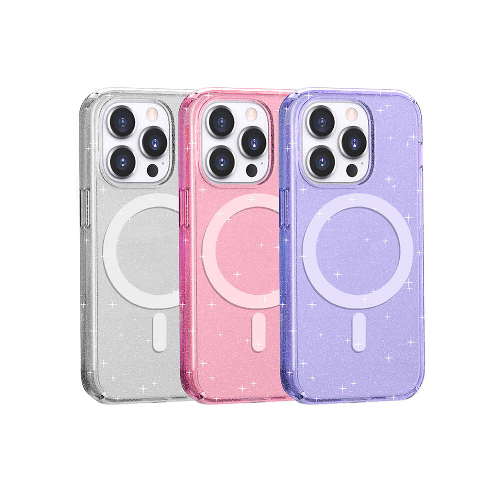 iPhone 14 Pro Kılıf M-safe Şarj Özellikli Parlayan Simli Saydam Renkli Zore Allstar Kılıf