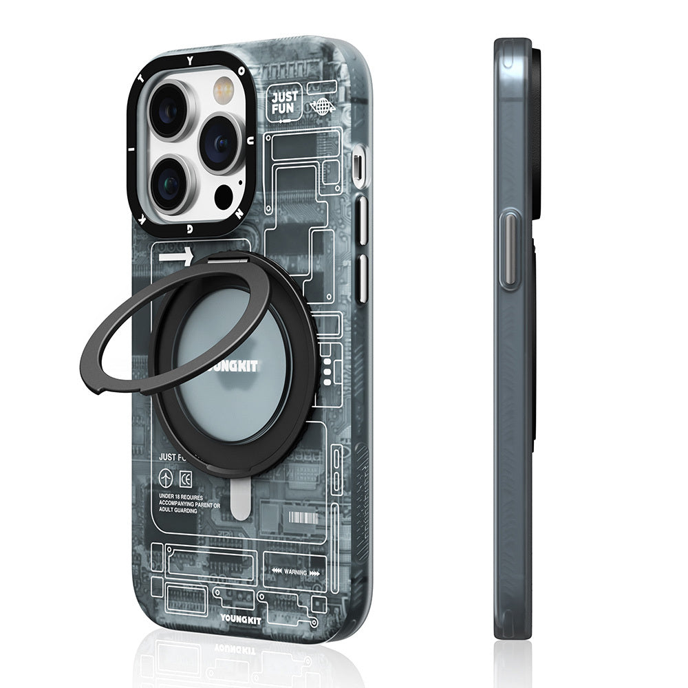 iPhone 14 Pro Kılıf M-safe Şarj Özellikli Youngkit 360° Standlı Technology Serisi Kılıf