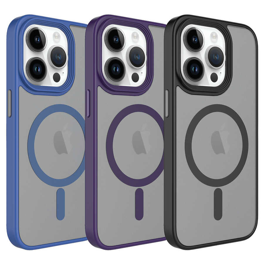 iPhone 14 Pro Kılıf Mat Arka Yüzey Wireless Şarj Özellikli Zore Flet M-safe Kılıf