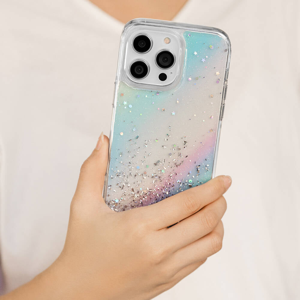 iPhone 14 Pro Kılıf Parlayan Simli Şeffaf Lisanslı Switcheasy Starfield Kılıf