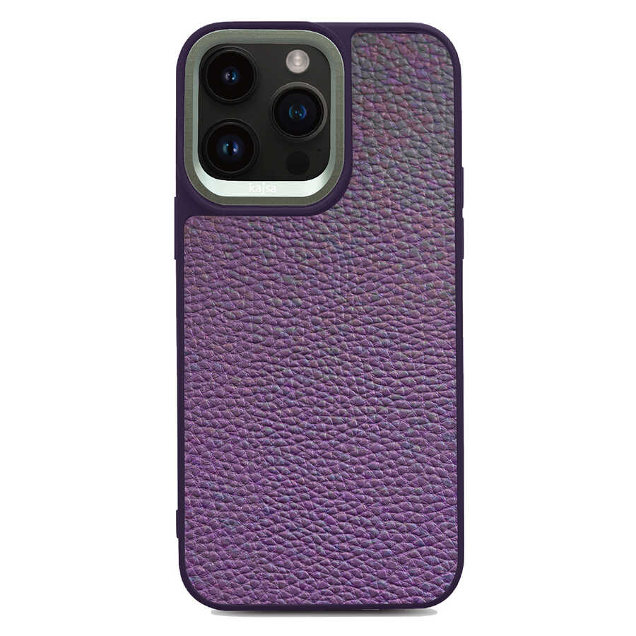 iPhone 14 Pro Kılıf Soft Deri Metal Kamera Çerçeveli Kajsa Litchi Kılıf