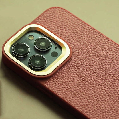 iPhone 14 Pro Kılıf Soft Deri Metal Kamera Çerçeveli Kajsa Litchi Kılıf