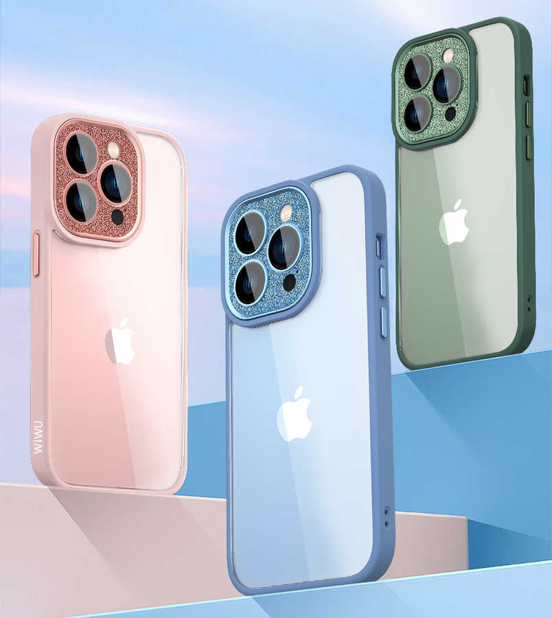 iPhone 14 Pro Kılıf Wiwu GCC-105 Lens Korumalı Renkli Kenar Arkası Şeffaf Multicolor Kılıf